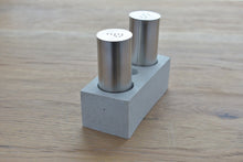 Load image into Gallery viewer, Concrete stand for salt, pepper, and toothpicks that is a perfect jewel for your dining table.
